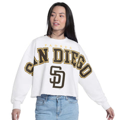 San Diego Padres G-III 4Her by Carl Banks Women's Bleachers Cropped Pullover Sweatshirt White
