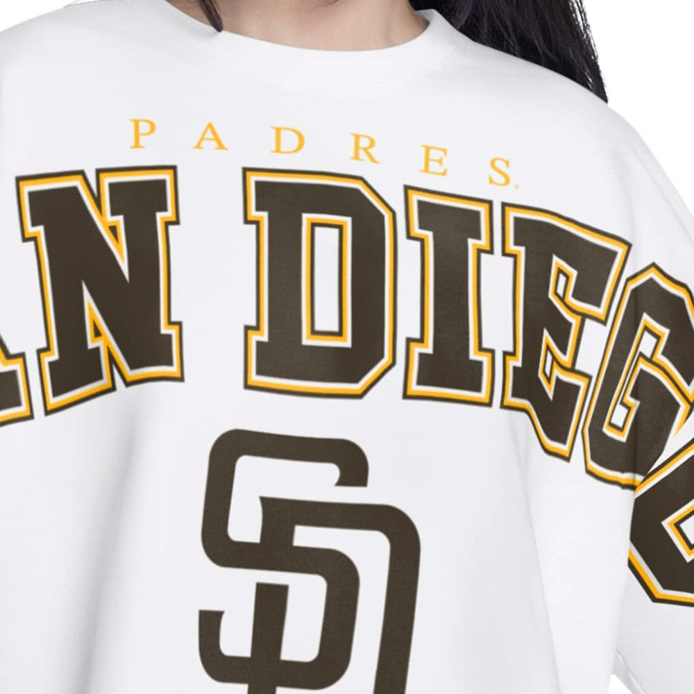 San Diego Padres G-III 4Her by Carl Banks Women's Bleachers Cropped Pullover Sweatshirt White