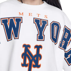 New York Mets G-III 4Her by Carl Banks Women's Bleachers Cropped Pullover Sweatshirt White