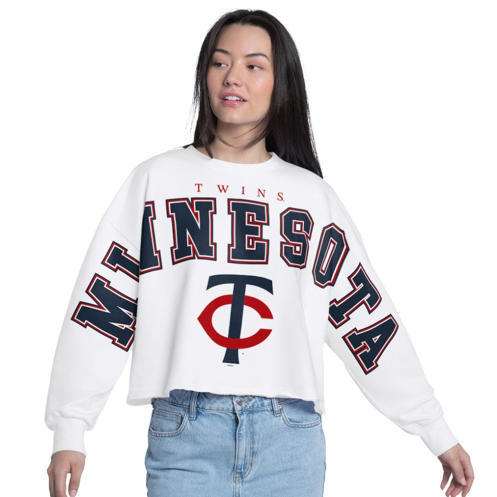Minnesota Twins G-III 4Her by Carl Banks Women's Bleachers Cropped Pullover Sweatshirt White