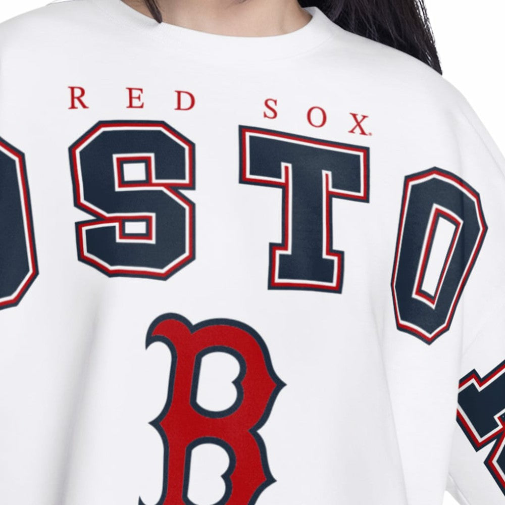 Boston Red Sox G-III 4Her by Carl Banks Women's Bleachers Cropped Pullover Sweatshirt White