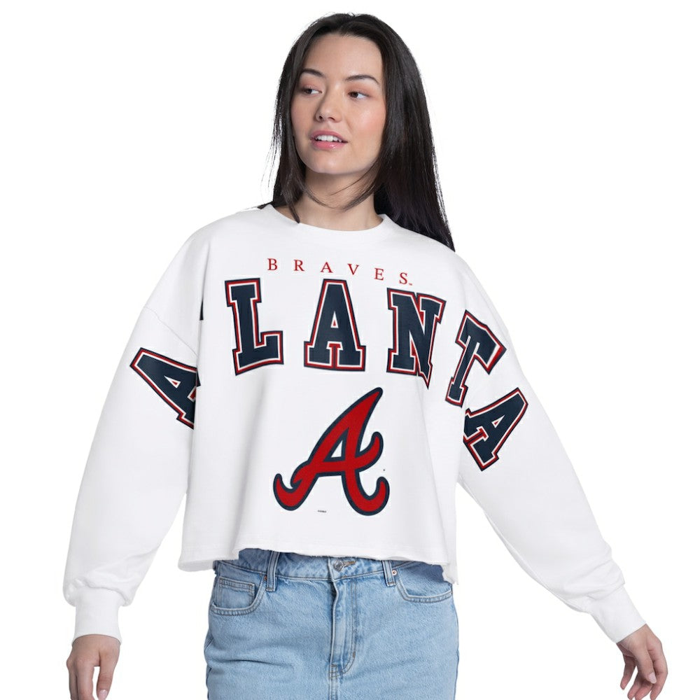 Atlanta Braves G-III 4Her by Carl Banks Women's Bleachers Cropped Pullover Sweatshirt White
