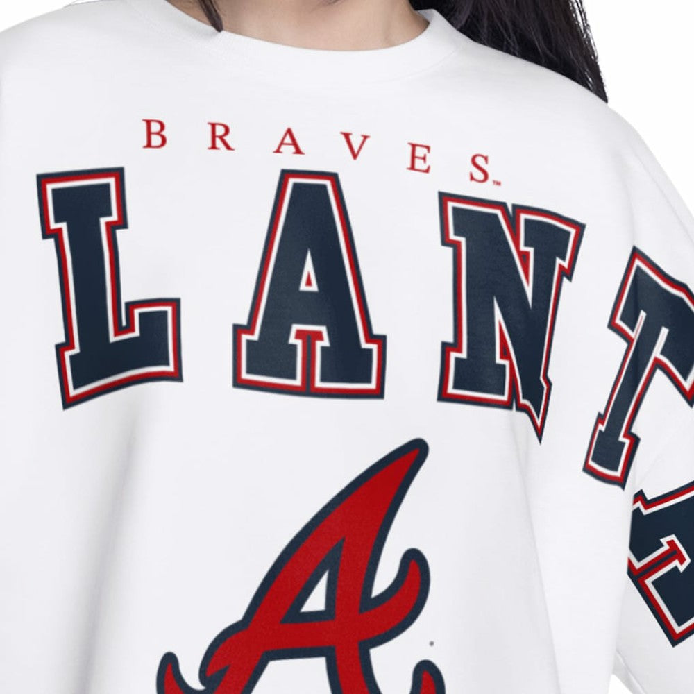 Atlanta Braves G-III 4Her by Carl Banks Women's Bleachers Cropped Pullover Sweatshirt White