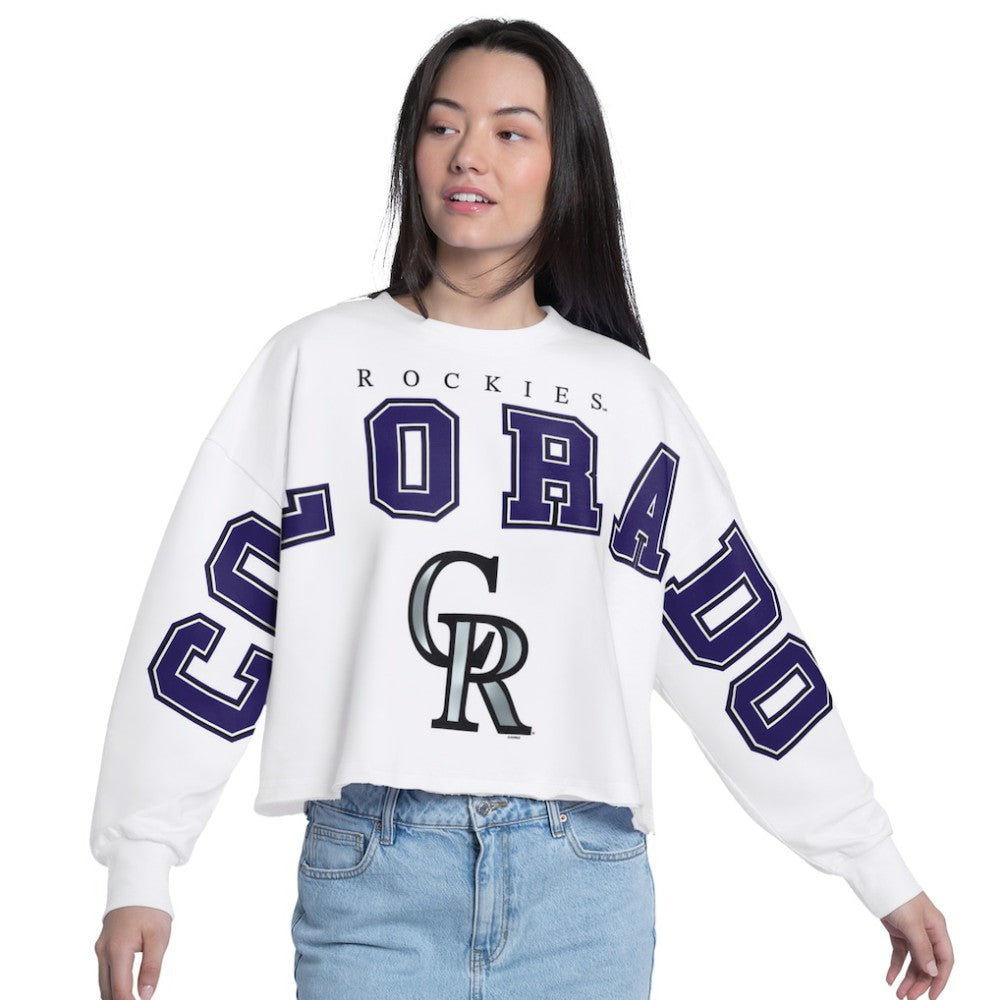 Colorado Rockies G-III 4Her by Carl Banks Women's Bleachers Cropped Pullover Sweatshirt White