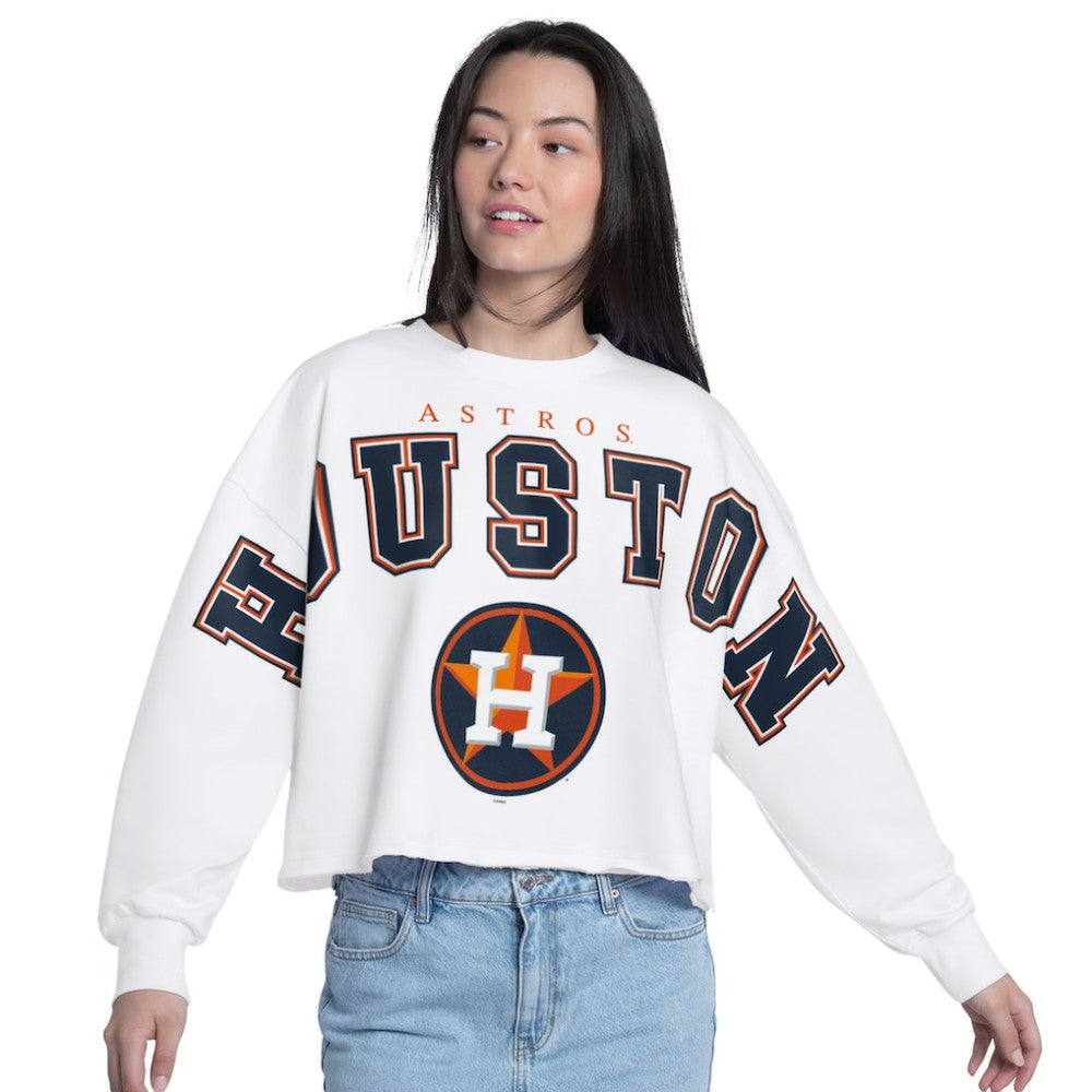 Houston Astros G-III 4Her by Carl Banks Women's Bleachers Cropped Pullover Sweatshirt White