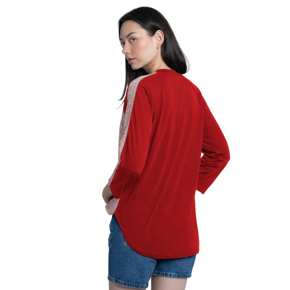 St. Louis Cardinals G-III 4Her by Carl Banks Women's Speed Training 3/4-Sleeve Rhinestone V-Neck T-Shirt Red/Heather Red