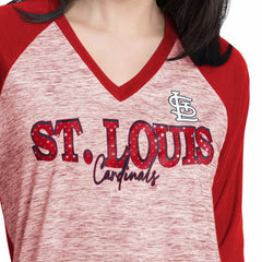 St. Louis Cardinals G-III 4Her by Carl Banks Women's Speed Training 3/4-Sleeve Rhinestone V-Neck T-Shirt Red/Heather Red