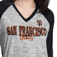 San Francisco Giants G-III 4Her by Carl Banks Women's Speed Training 3/4-Sleeve Rhinestone V-Neck T-Shirt Black/Heather Black