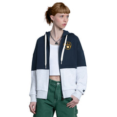 Milwaukee Brewers Starter Women's Wishbone Full-Zip Hoodie Navy/Heather Gray