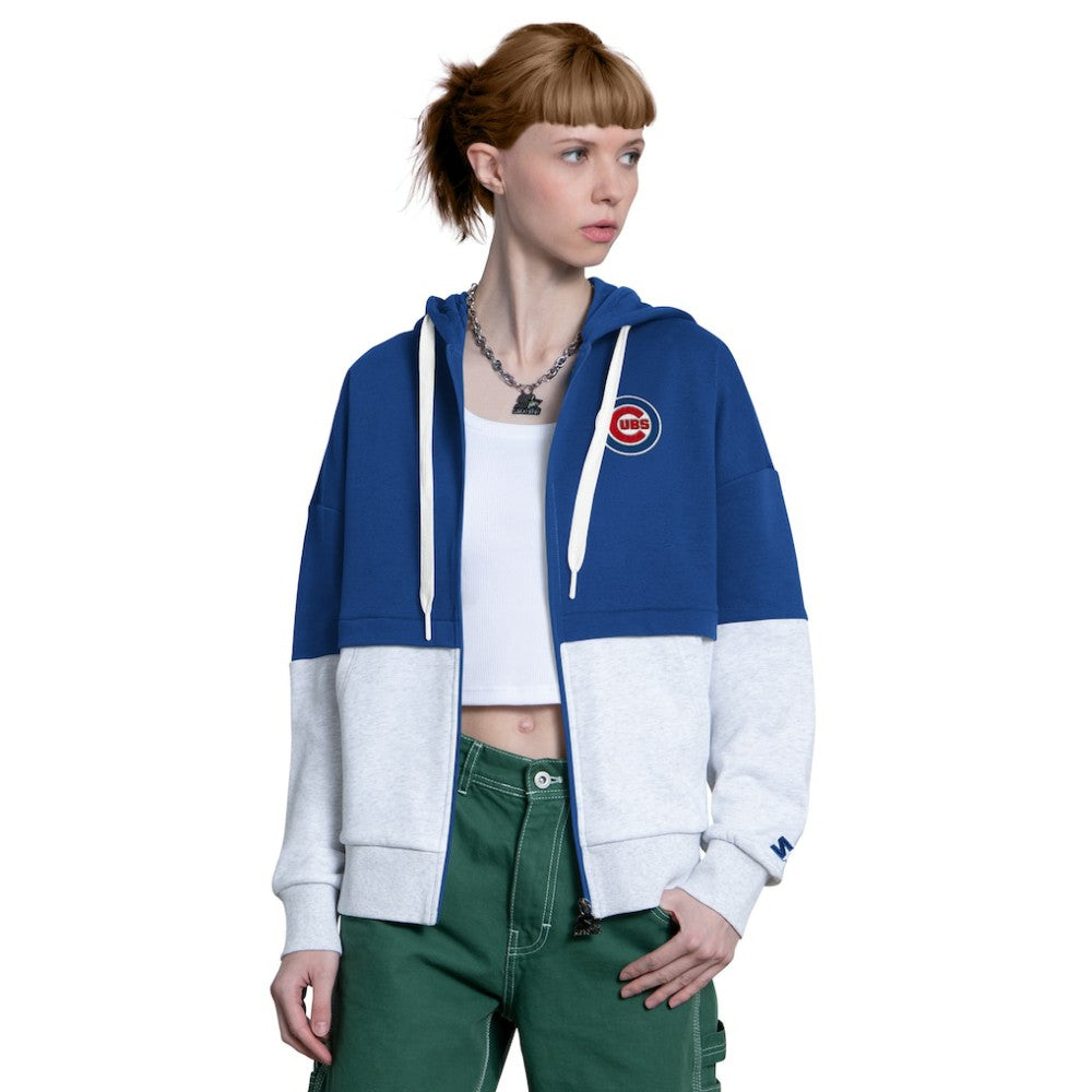 Chicago Cubs Starter Women's Wishbone Full-Zip Hoodie Royal/Heather Gray