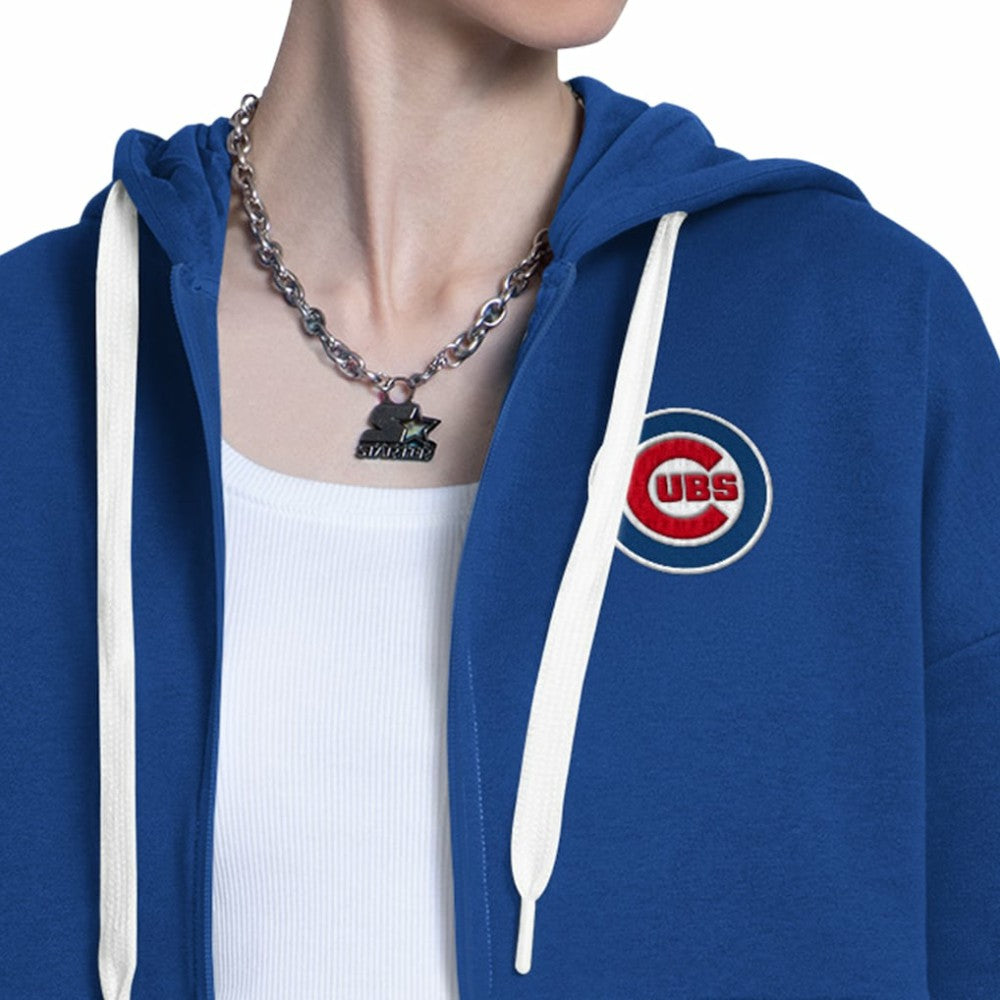 Chicago Cubs Starter Women's Wishbone Full-Zip Hoodie Royal/Heather Gray