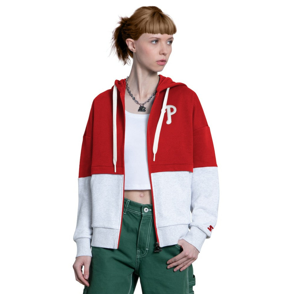 Philadelphia Phillies Starter Women's Wishbone Full-Zip Hoodie Red/Heather Gray