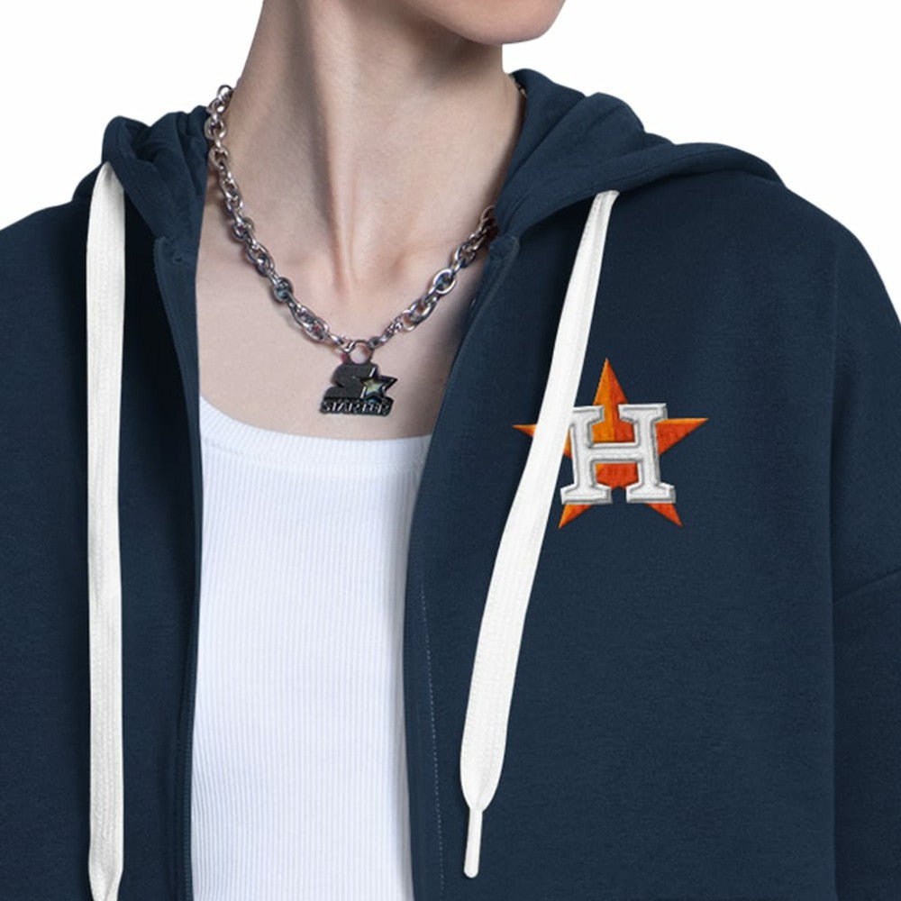 Houston Astros Starter Women's Wishbone Full-Zip Hoodie Navy/Heather Gray