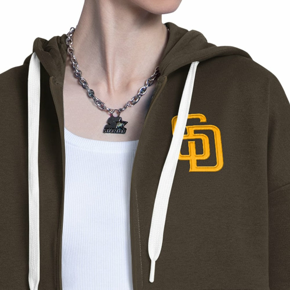 San Diego Padres Starter Women's Wishbone Full-Zip Hoodie Brown/Heather Gray