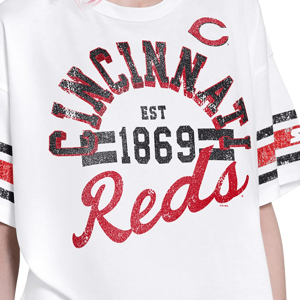 Cincinnati Reds Starter Women's Cropped Hurry Up Offense T-Shirt White