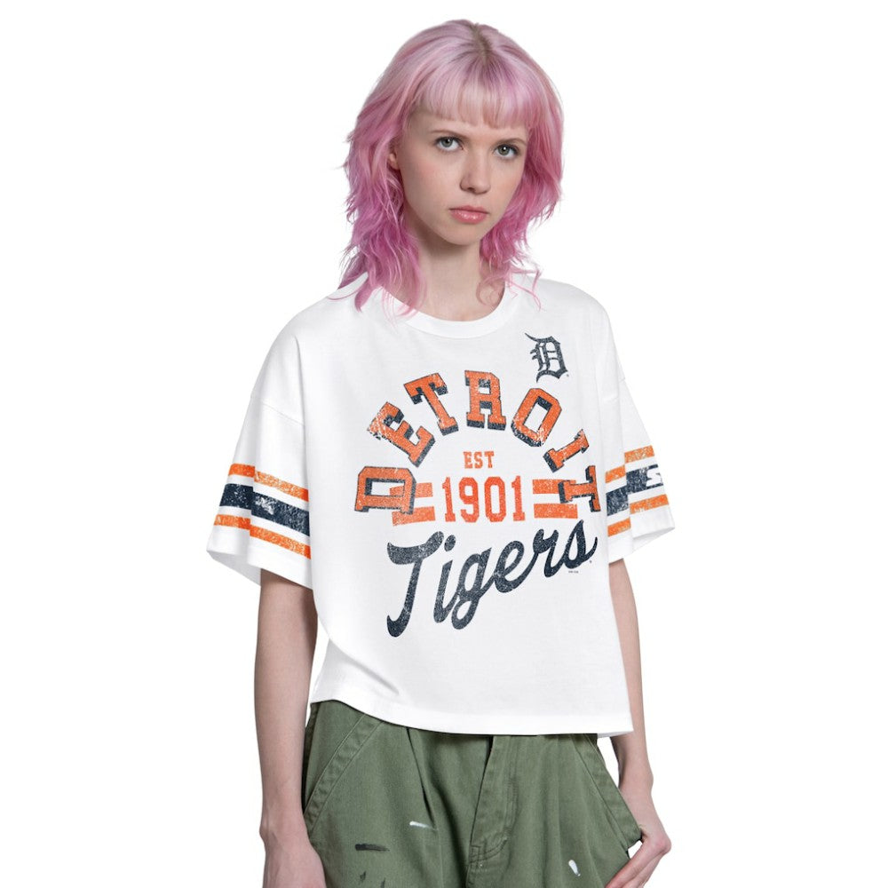 Detroit Tigers Starter Women's Cropped Hurry Up Offense T-Shirt White