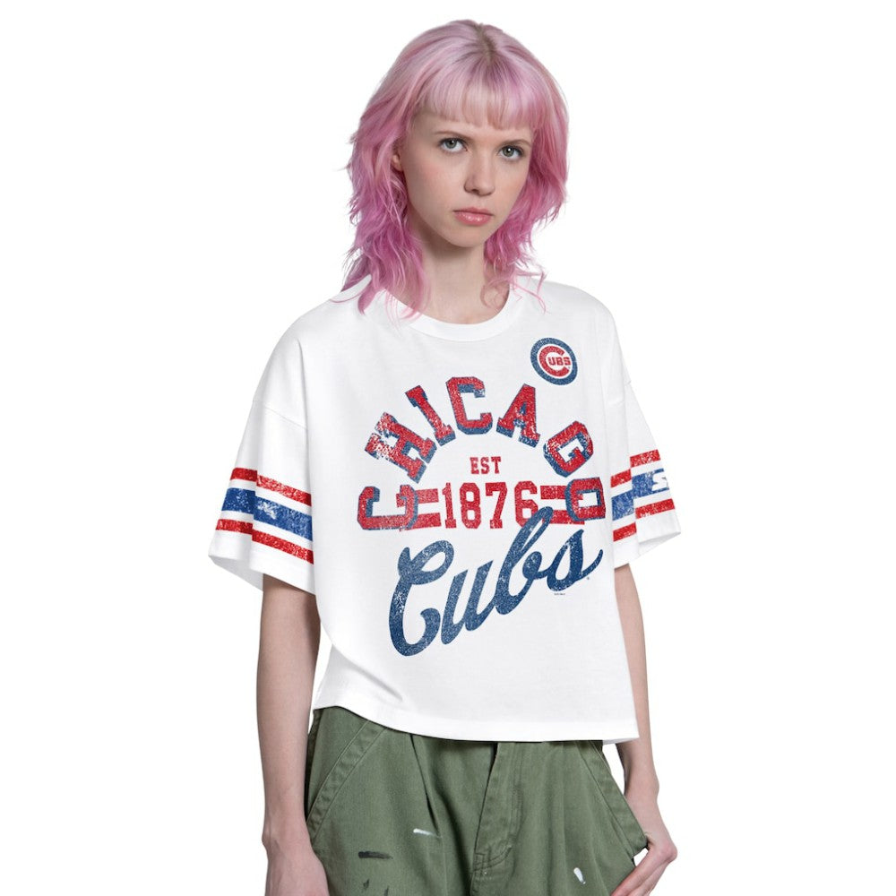 Chicago Cubs Starter Women's Cropped Hurry Up Offense T-Shirt White
