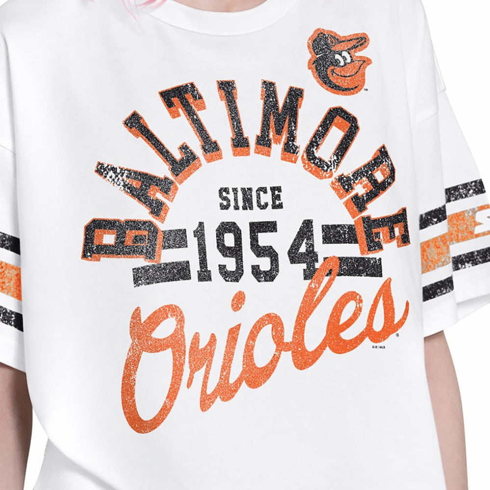 Baltimore Orioles Starter Women's Cropped Hurry Up Offense T-Shirt White