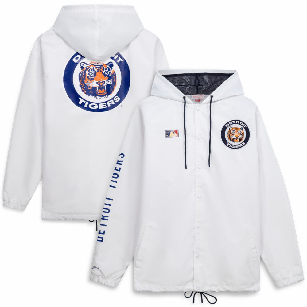 Detroit Tigers Big & Tall Full-Snap Hooded Jacket White | Mitchell & Ness
