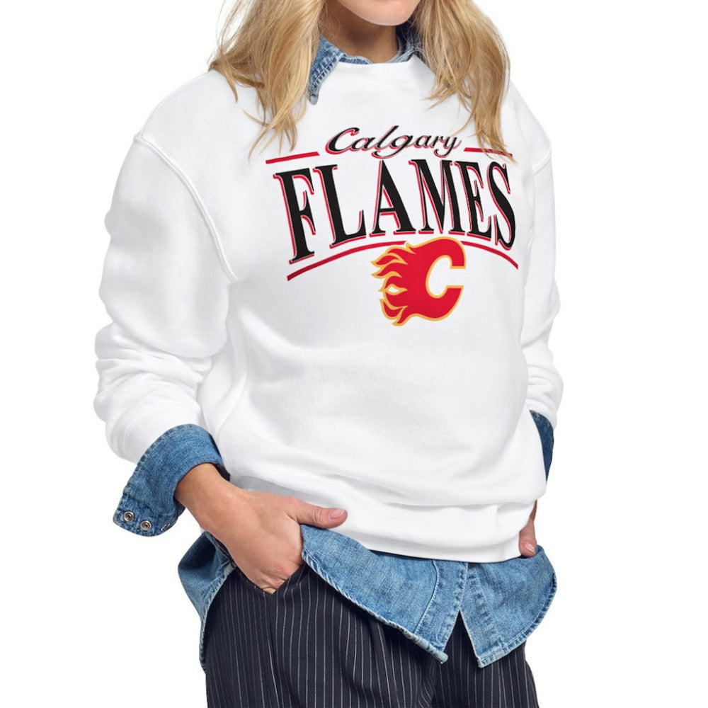 Calgary Flames Starter Women's Arch Stripe Fleece Sweatshirt White