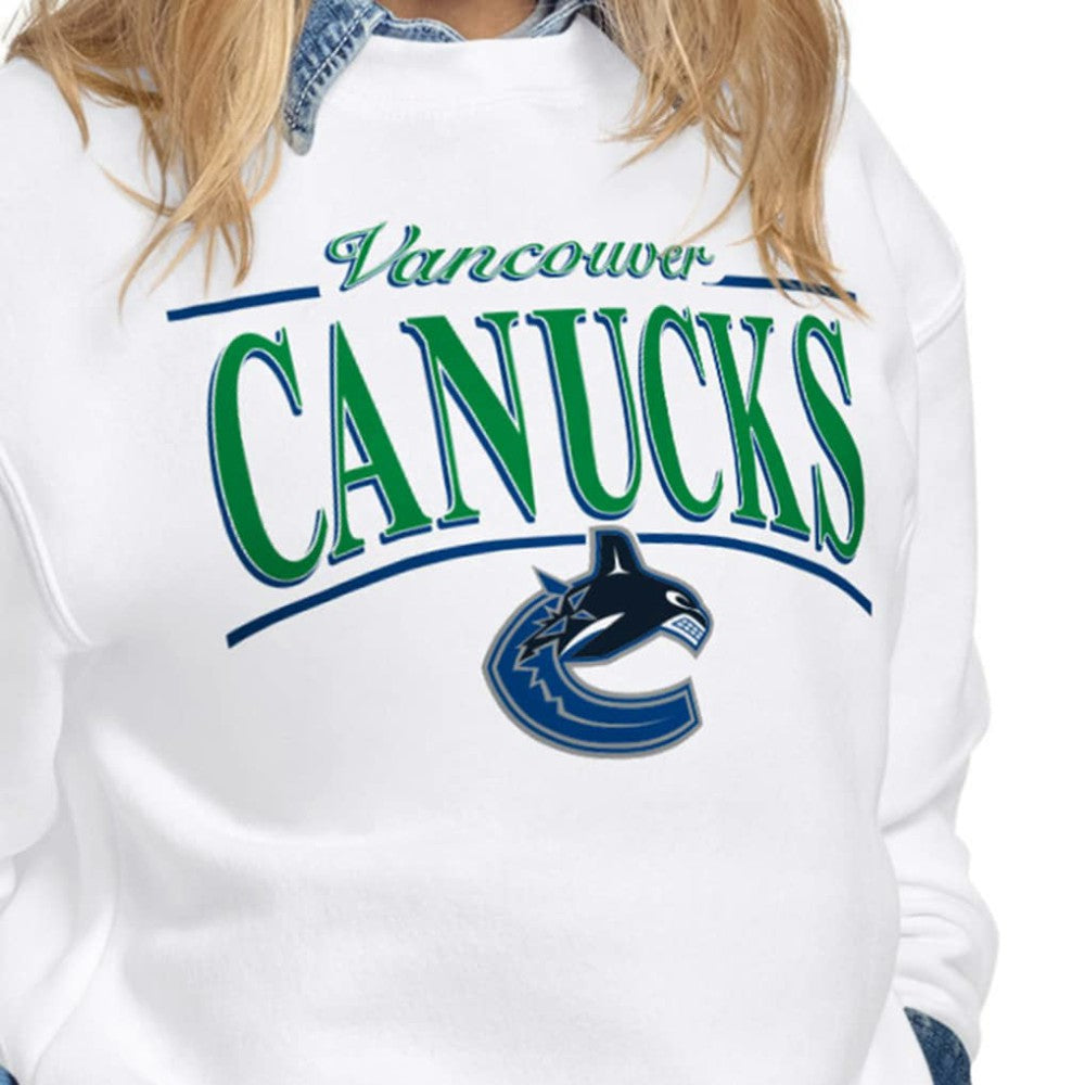 Vancouver Canucks Starter Women's Arch Stripe Fleece Sweatshirt White