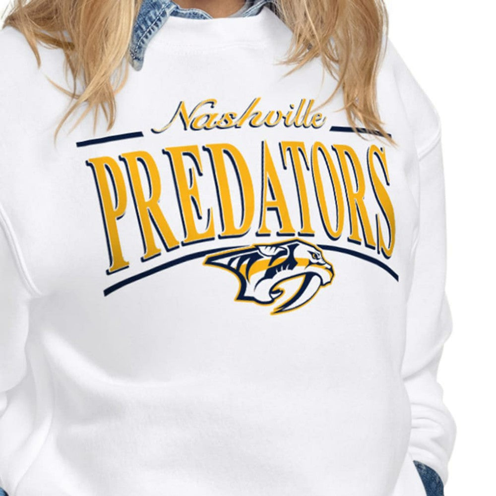 Nashville Predators Starter Women's Arch Stripe Fleece Sweatshirt White