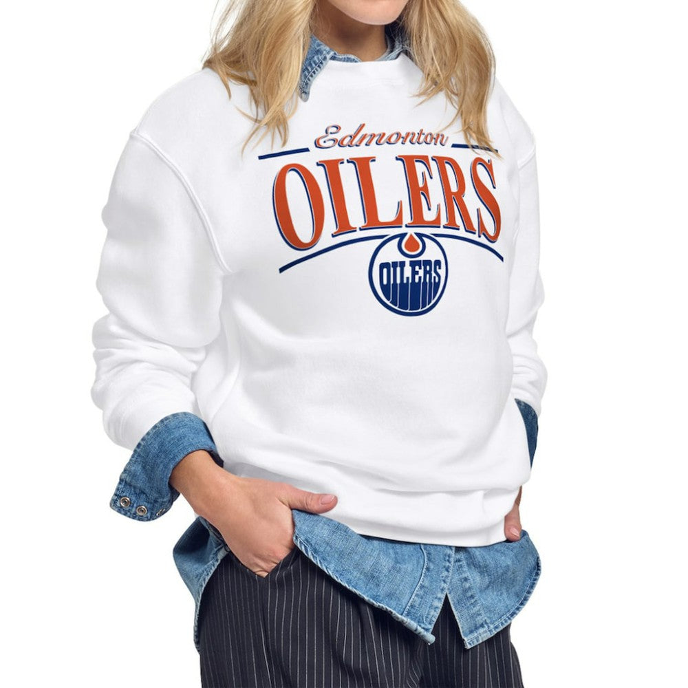 Edmonton Oilers Starter Women's Arch Stripe Fleece Sweatshirt White