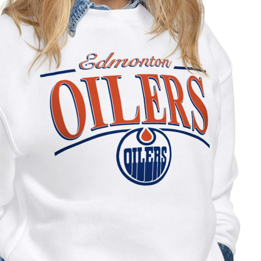 Edmonton Oilers Starter Women's Arch Stripe Fleece Sweatshirt White