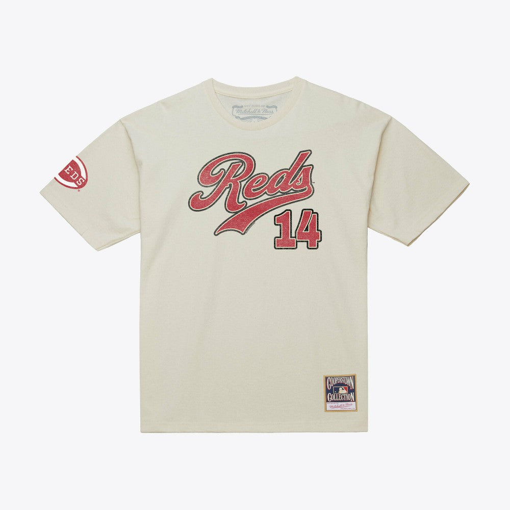 Pete Rose Cincinnati Reds Cooperstown Collection Throwback Name & Number T-Shirt Cream | Mitchell & Ness