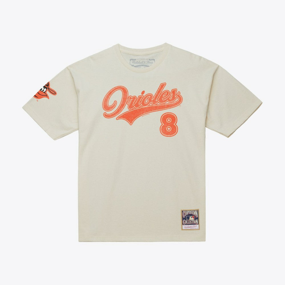 Cal Ripken Jr. Baltimore Orioles Cooperstown Collection Throwback Name & Number T-Shirt Cream | Mitchell & Ness