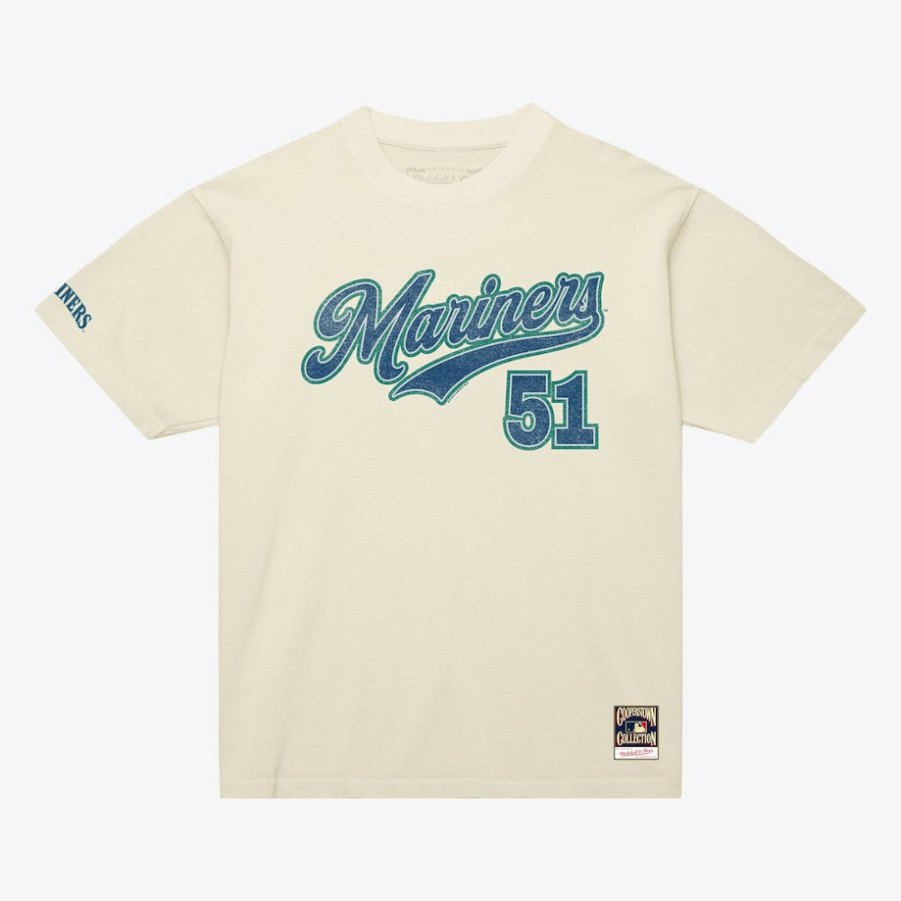 Ichiro Suzuki Seattle Mariners Cooperstown Collection Throwback Name & Number T-Shirt Cream | Mitchell & Ness
