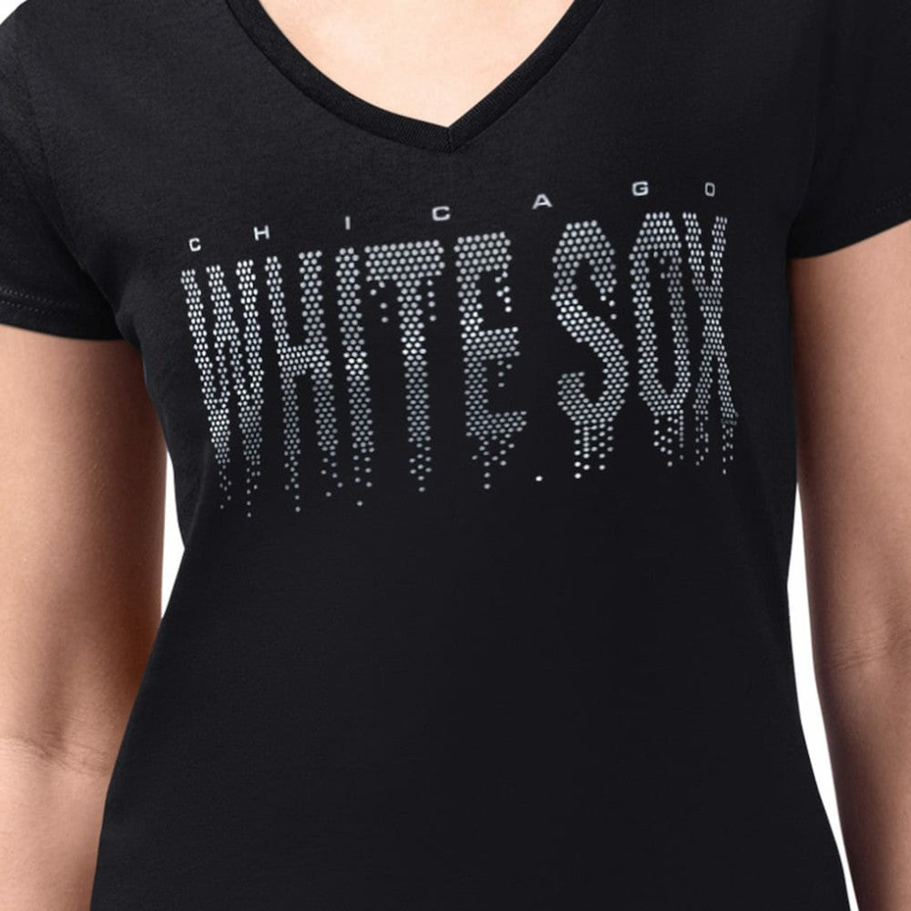 Chicago White Sox G-III 4Her by Carl Banks Women's Metallic Drop Lightweight V-Neck T-Shirt Black