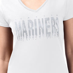 Seattle Mariners G-III 4Her by Carl Banks Women's Metallic Drop Lightweight V-Neck T-Shirt White