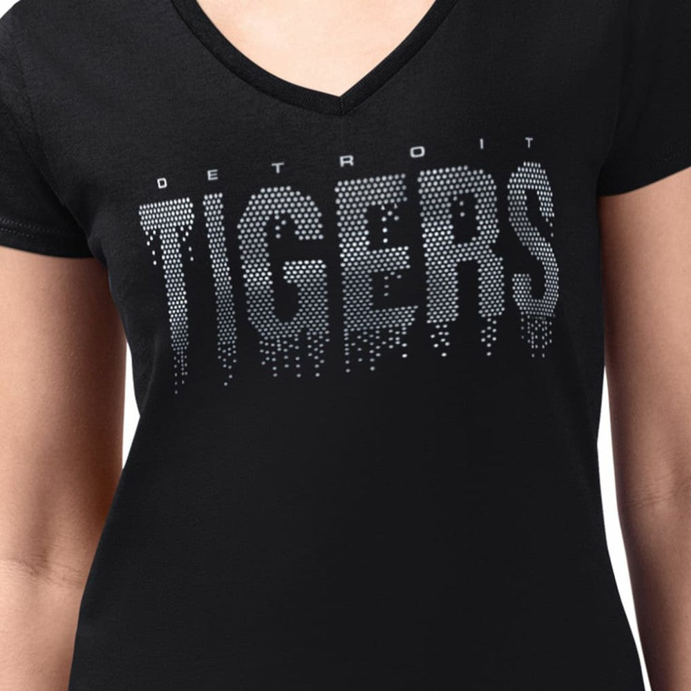 Detroit Tigers G-III 4Her by Carl Banks Women's Metallic Drop Lightweight V-Neck T-Shirt Black