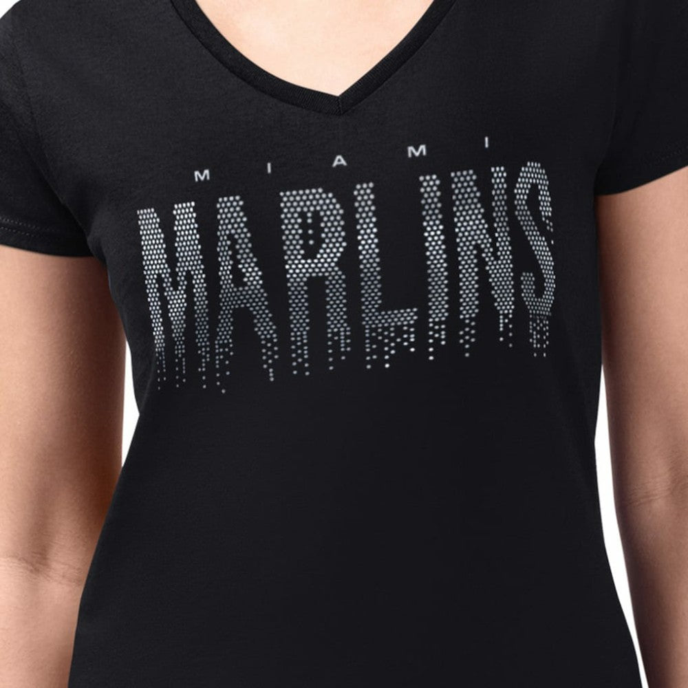 Miami Marlins G-III 4Her by Carl Banks Women's Metallic Drop Lightweight V-Neck T-Shirt Black