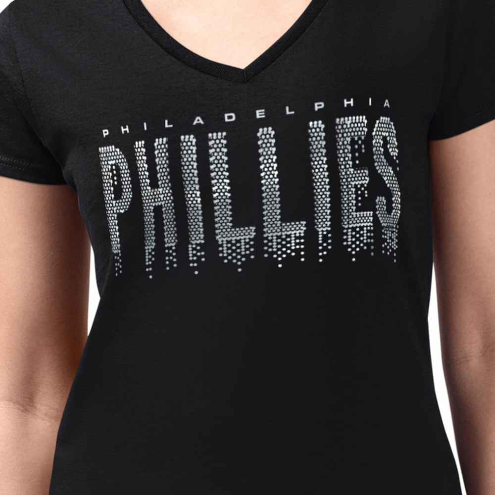 Philadelphia Phillies G-III 4Her by Carl Banks Women's Metallic Drop Lightweight V-Neck T-Shirt Black