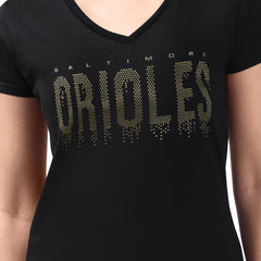 Baltimore Orioles G-III 4Her by Carl Banks Women's Metallic Drop Lightweight V-Neck T-Shirt Black