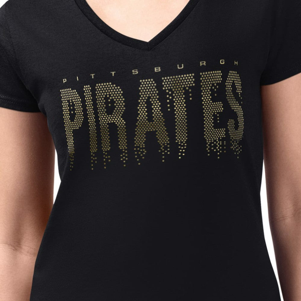 Pittsburgh Pirates G-III 4Her by Carl Banks Women's Metallic Drop Lightweight V-Neck T-Shirt Black