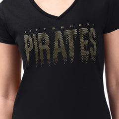 Pittsburgh Pirates G-III 4Her by Carl Banks Women's Metallic Drop Lightweight V-Neck T-Shirt Black