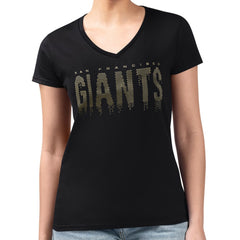 San Francisco Giants G-III 4Her by Carl Banks Women's Metallic Drop Lightweight V-Neck T-Shirt Black
