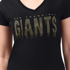 San Francisco Giants G-III 4Her by Carl Banks Women's Metallic Drop Lightweight V-Neck T-Shirt Black
