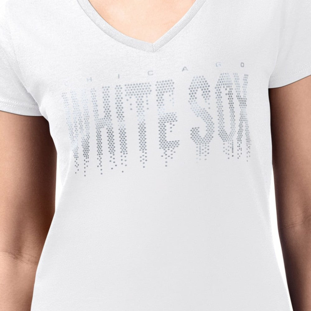Chicago White Sox G-III 4Her by Carl Banks Women's Metallic Drop Lightweight V-Neck T-Shirt White
