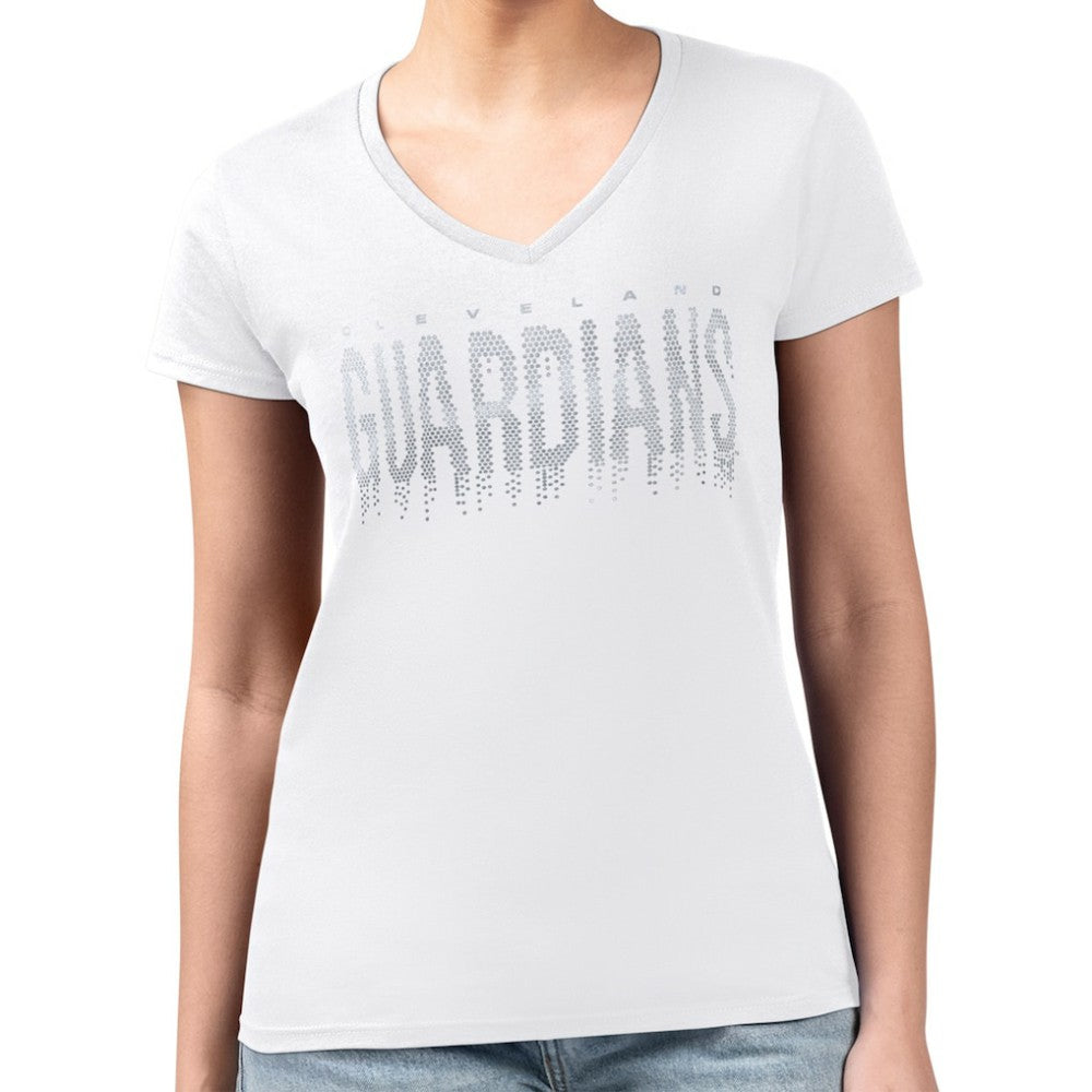 Cleveland Guardians G-III 4Her by Carl Banks Women's Metallic Drop Lightweight V-Neck T-Shirt White
