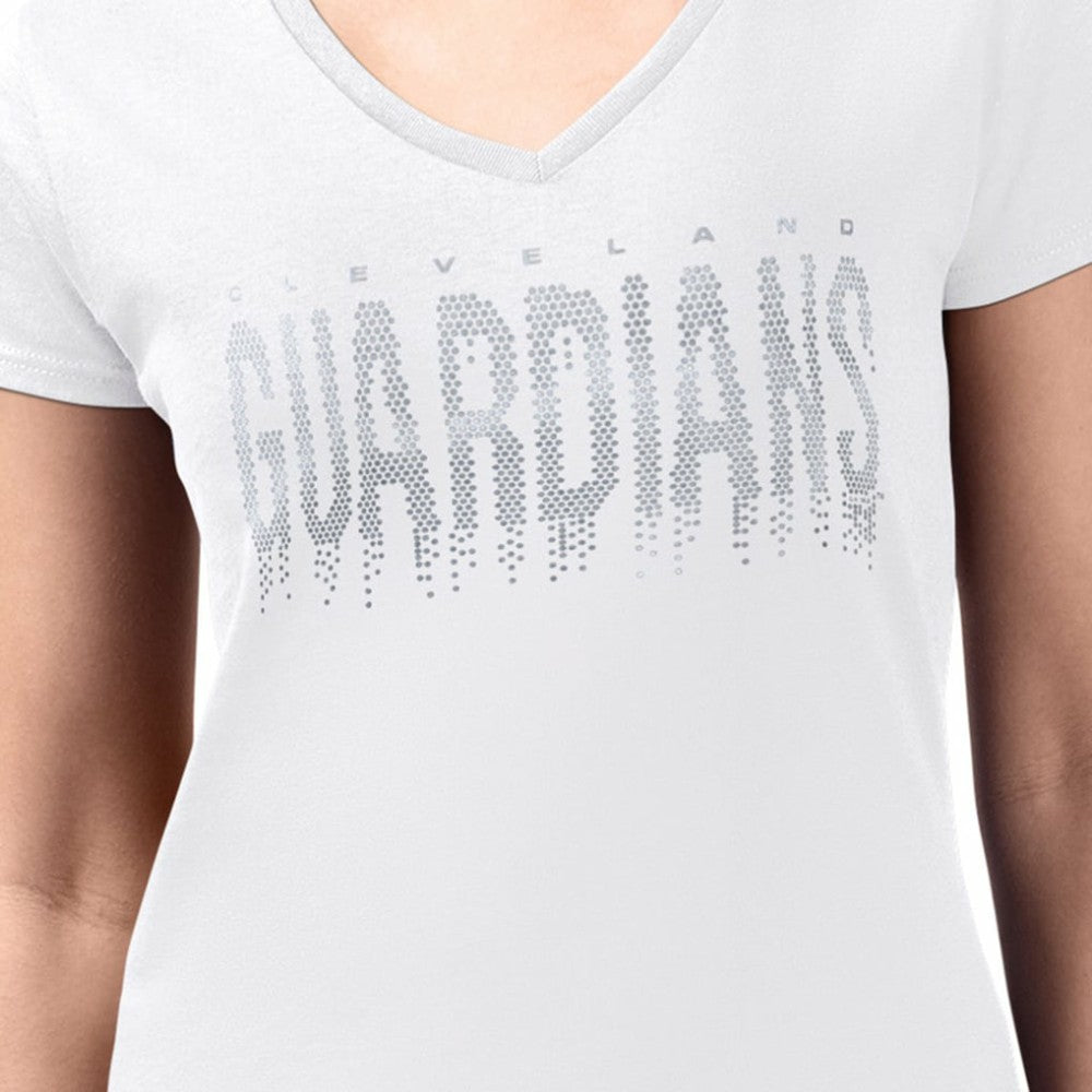 Cleveland Guardians G-III 4Her by Carl Banks Women's Metallic Drop Lightweight V-Neck T-Shirt White
