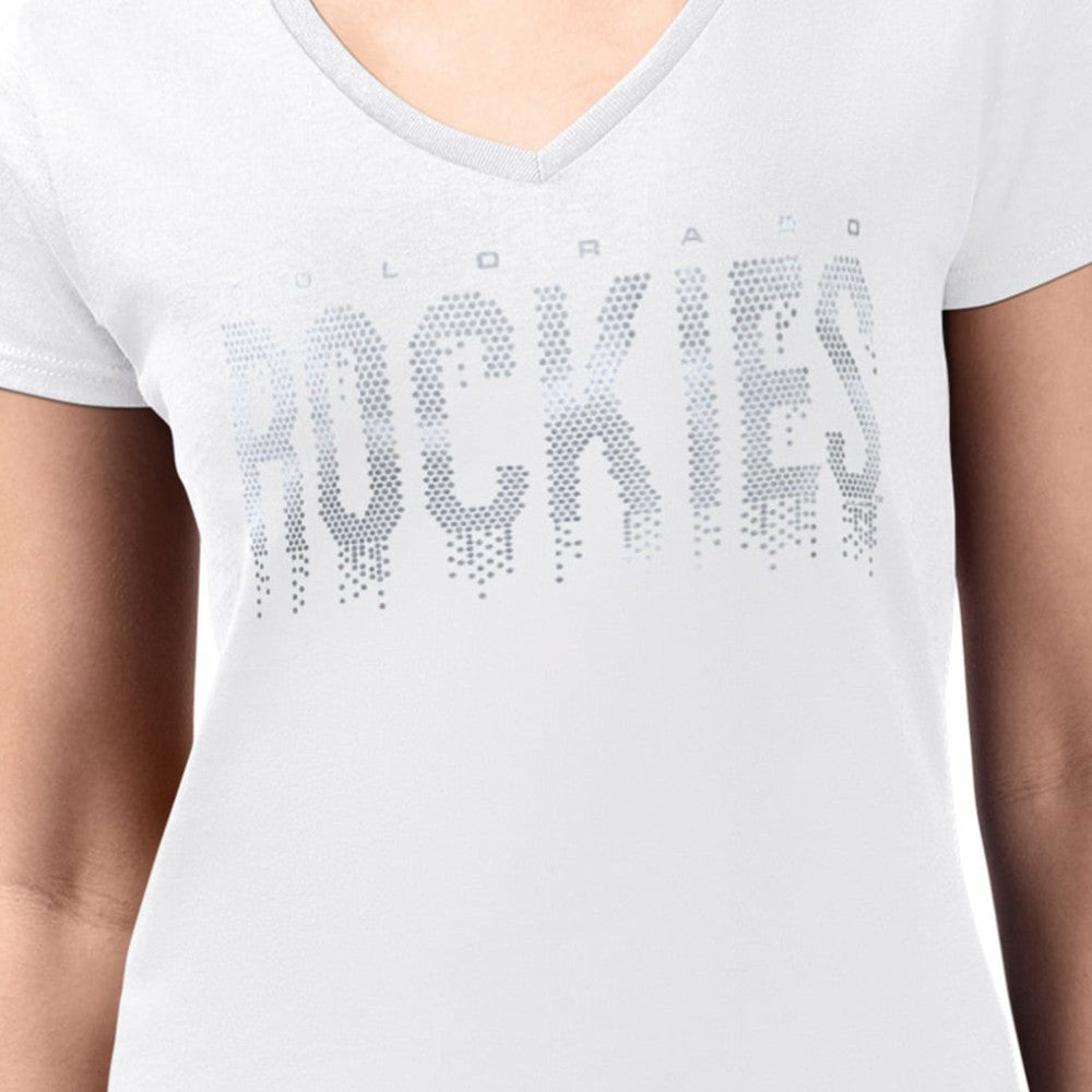 Colorado Rockies G-III 4Her by Carl Banks Women's Metallic Drop Lightweight V-Neck T-Shirt White