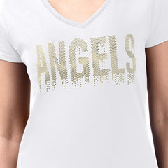 Los Angeles Angels G-III 4Her by Carl Banks Women's Metallic Drop Lightweight V-Neck T-Shirt White