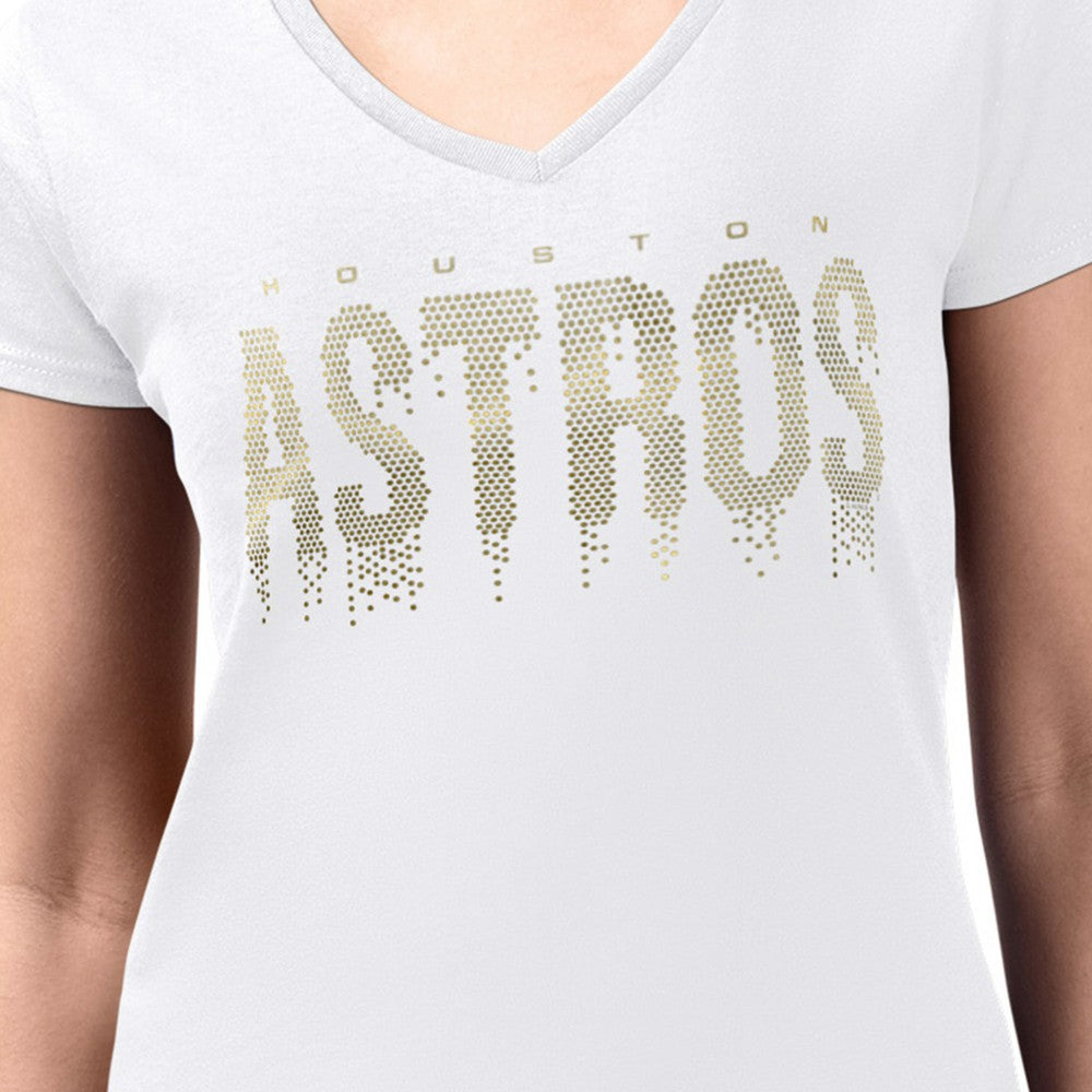 Houston Astros G-III 4Her by Carl Banks Women's Metallic Drop Lightweight V-Neck T-Shirt White