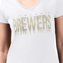 Milwaukee Brewers G-III 4Her by Carl Banks Women's Metallic Drop Lightweight V-Neck T-Shirt White
