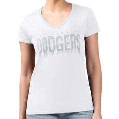 Los Angeles Dodgers G-III 4Her by Carl Banks Women's Metallic Drop Lightweight V-Neck T-Shirt White