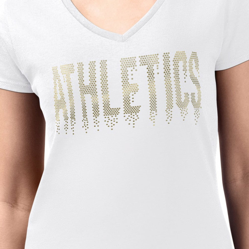 Athletics G-III 4Her by Carl Banks Women's Metallic Drop Lightweight V-Neck T-Shirt White